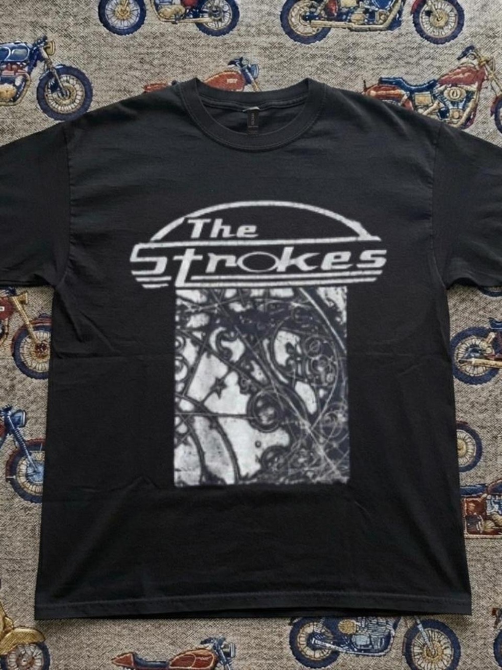 Gildan Black Short-Sleeve Tee with White The Strokes Graphic